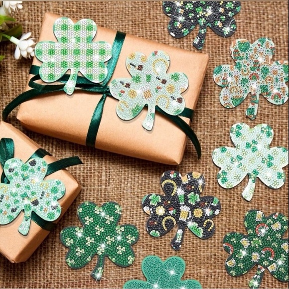 2/$16 - No. 09 - Sparkly, Diamond Art Shamrock Clover Holiday Coaster, Green - Picture 17 of 17